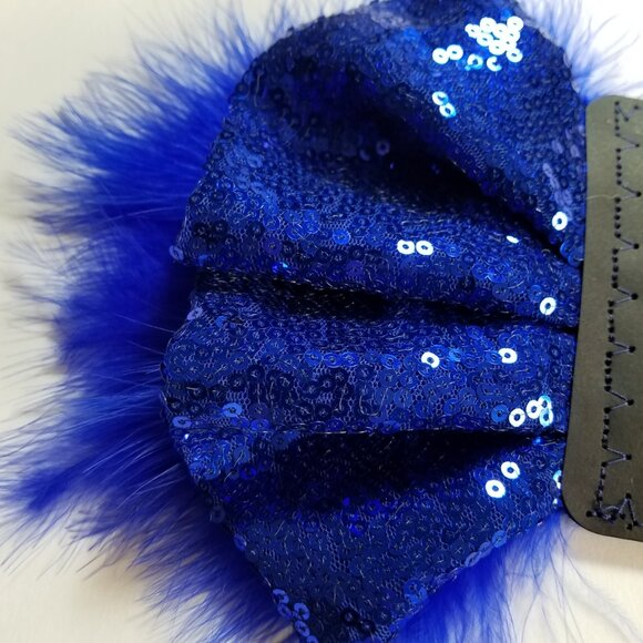 NEW Royal Blue Sequin Ruffle & Feather Pocket Square Insert - Picture 4 of 9